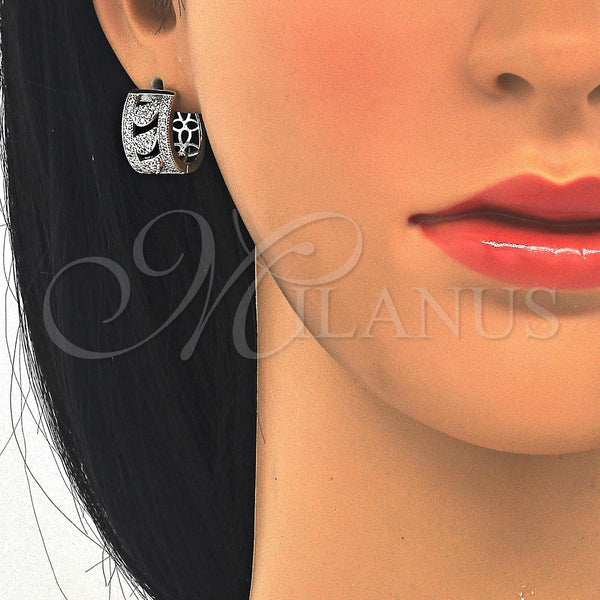 White Gold Filled Hoop Earrings — Huggie Hoop with White Cubic Zirconia Polished 02. — alternate product view — SKU 122588 | Oro Laminado Blanco aretes de aro — Huggie Hoop with blanco Cubic Zirconia pulido 02. — SKU 122588