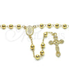 Oro Laminado Medium Rosary, Gold Filled Style Guadalupe and Crucifix Design, Polished, Golden Finish, 09.213.0011.28
