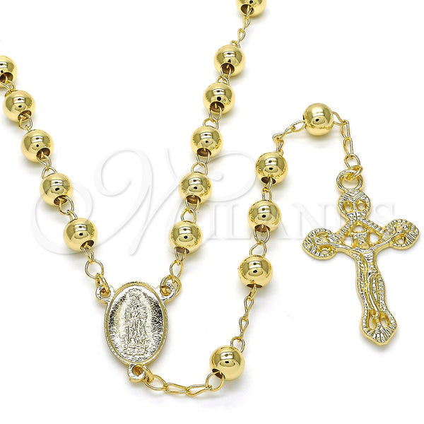 Oro Laminado Medium Rosary, Gold Filled Style Guadalupe and Crucifix Design, Polished, Golden Finish, 09.213.0011.28