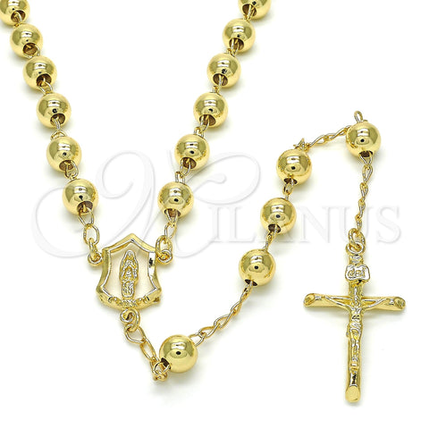 Oro Laminado Medium Rosary, Gold Filled Style Guadalupe and Crucifix Design, Polished, Golden Finish, 09.213.0012.28