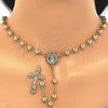 Oro Laminado Medium Rosary, Gold Filled Style San Benito and Crucifix Design, Polished, Golden Finish, 09.213.0013.28