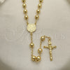 Oro Laminado Medium Rosary, Gold Filled Style San Benito and Crucifix Design, Polished, Golden Finish, 09.213.0013.28