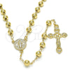 Oro Laminado Medium Rosary, Gold Filled Style San Benito and Crucifix Design, Polished, Golden Finish, 09.213.0013.28
