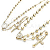 Oro Laminado Medium Rosary, Gold Filled Style San Benito and Crucifix Design, Polished, Golden Finish, 09.213.0013.28