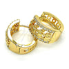 Oro Laminado Huggie Hoop, Gold Filled Style Elephant Design, with White Micro Pave, Polished, Golden Finish, 02.210.0156.20