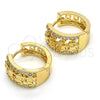 Oro Laminado Huggie Hoop, Gold Filled Style Elephant Design, with White Micro Pave, Polished, Golden Finish, 02.210.0156.20