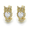 Oro Laminado Huggie Hoop, Gold Filled Style Owl Design, with White Crystal, Polished, Golden Finish, 02.210.0158.15