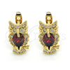 Oro Laminado Huggie Hoop, Gold Filled Style Owl Design, with Garnet and White Cubic Zirconia, Polished, Golden Finish, 02.210.0158.1.15