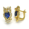 Oro Laminado Huggie Hoop, Gold Filled Style Owl Design, with Sapphire Blue and White Cubic Zirconia, Polished, Golden Finish, 02.210.0158.2.15
