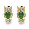 Oro Laminado Huggie Hoop, Gold Filled Style Owl Design, with Green and White Cubic Zirconia, Polished, Golden Finish, 02.210.0158.3.15