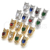 Oro Laminado Huggie Hoop, Gold Filled Style Owl Design, with Green and White Cubic Zirconia, Polished, Golden Finish, 02.210.0158.3.15