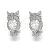 Rhodium Plated Huggie Hoop, Owl Design, with White Cubic Zirconia, Polished, Rhodium Finish, 02.210.0158.4.15