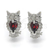 Rhodium Plated Huggie Hoop, Owl Design, with Garnet and White Cubic Zirconia, Polished, Rhodium Finish, 02.210.0158.5.15