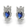 Rhodium Plated Huggie Hoop, Owl Design, with Sapphire Blue and White Cubic Zirconia, Polished, Rhodium Finish, 02.210.0158.7.15
