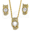 Oro Laminado Earring and Pendant Adult Set, Gold Filled Style Owl Design, with White Cubic Zirconia, Polished, Golden Finish, 10.210.0064