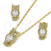 Oro Laminado Earring and Pendant Adult Set, Gold Filled Style Owl Design, with White Cubic Zirconia, Polished, Golden Finish, 10.210.0064