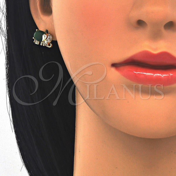 Gold Filled Ring — Stud Earring Elephant Design with Green Cubic Zirconia — alternate product view — SKU 122622 | Oro Laminado anillo — Stud Earring Elephant diseño with Green Cubic Zirconia — SKU 122622