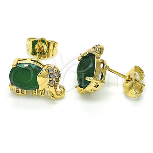 Gold Filled Ring — Stud Earring Elephant Design with Green Cubic Zirconia — main product view — SKU 122622 | Oro Laminado anillo — Stud Earring Elephant diseño with Green Cubic Zirconia — SKU 122622