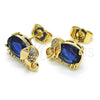 Oro Laminado Stud Earring, Gold Filled Style Elephant Design, with Sapphire Blue Cubic Zirconia and White Micro Pave, Polished, Golden Finish, 02.210.0159.2