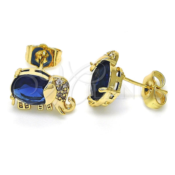 Gold Filled Ring — Stud Earring Elephant Design with Sapphire Blue Cubic — main product view — SKU 122623 | Oro Laminado anillo — Stud Earring Elephant diseño with Sapphire Blue Cubic — SKU 122623