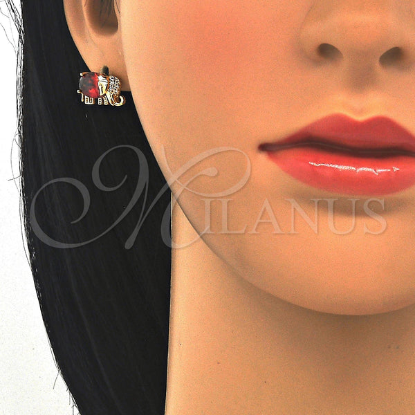 Gold Filled Ring — Stud Earring Elephant Design with Garnet Cubic Zirconia — alternate product view — SKU 122624 | Oro Laminado anillo — Stud Earring Elephant diseño with Garnet Cubic Zirconia — SKU 122624