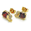 Oro Laminado Stud Earring, Gold Filled Style Elephant Design, with Garnet Cubic Zirconia and White Micro Pave, Polished, Golden Finish, 02.210.0159.3