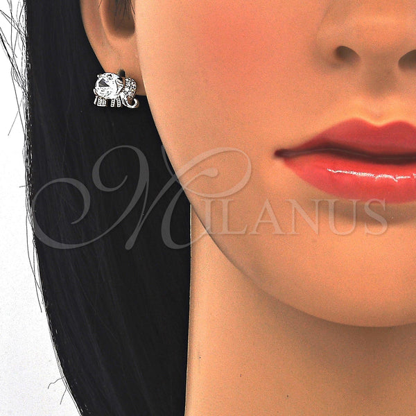 White Gold Filled Ring — Stud Earring Elephant Design with White Cubic Zirconia — alternate product view — SKU 122625 | Oro Laminado Blanco anillo — Stud Earring Elephant diseño with blanco Cubic Zirconia — SKU 122625