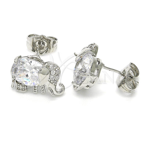 Rhodium Plated Stud Earring, Elephant Design, with White Cubic Zirconia, Polished, Rhodium Finish, 02.210.0159.4