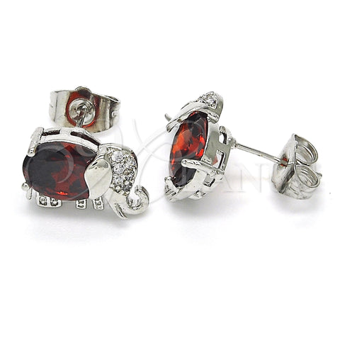 Rhodium Plated Stud Earring, Elephant Design, with Garnet and White Cubic Zirconia, Polished, Rhodium Finish, 02.210.0159.5