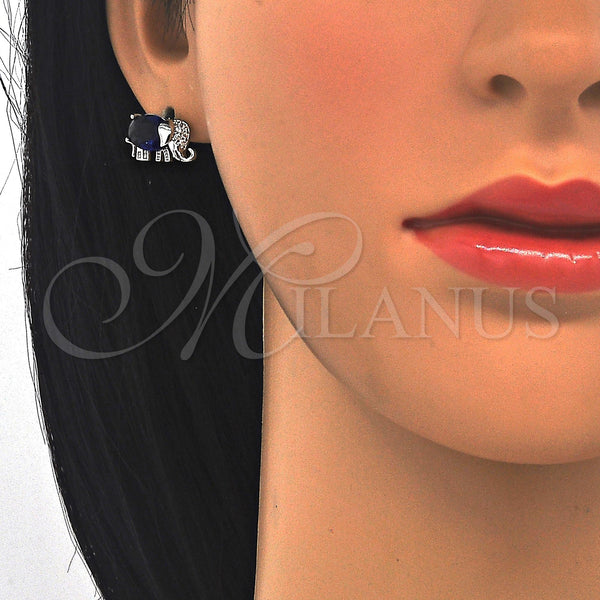 White Gold Filled Ring — Stud Earring Elephant Design with Sapphire Blue and — alternate product view — SKU 122627 | Oro Laminado Blanco anillo — Stud Earring Elephant diseño with Sapphire Blue and — SKU 122627