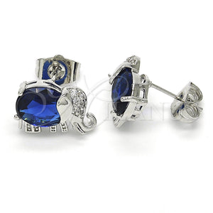 White Gold Filled Ring — Stud Earring Elephant Design with Sapphire Blue and — main product view — SKU 122627 | Oro Laminado Blanco anillo — Stud Earring Elephant diseño with Sapphire Blue and — SKU 122627