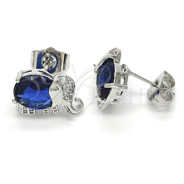 White Gold Filled Ring — Stud Earring Elephant Design with Sapphire Blue and — main product view — SKU 122627 | Oro Laminado Blanco anillo — Stud Earring Elephant diseño with Sapphire Blue and — SKU 122627