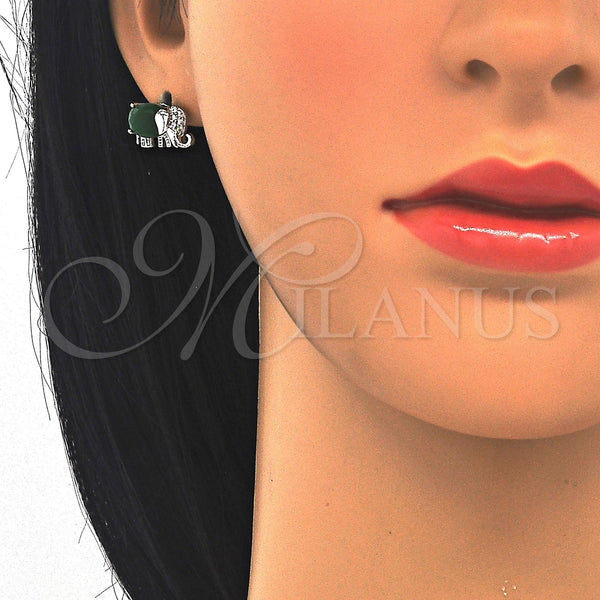 White Gold Filled Ring — Stud Earring Elephant Design with Green and White — alternate product view — SKU 122628 | Oro Laminado Blanco anillo — Stud Earring Elephant diseño with Green and blanco — SKU 122628