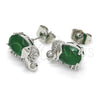 Rhodium Gold Filled Stud Earring, Elephant Design, with Green and White Cubic Zirconia, Polished, Rhodium Finish, 02.210.0159.7