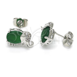 White Gold Filled Ring — Stud Earring Elephant Design with Green and White — main product view — SKU 122628 | Oro Laminado Blanco anillo — Stud Earring Elephant diseño with Green and blanco — SKU 122628