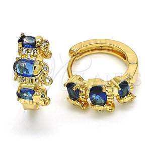 Gold Filled Hoop Earrings — Huggie Hoop Elephant Design with Sapphire Blue and — main product view — SKU 122637 | Oro Laminado aretes de aro — Huggie Hoop Elephant diseño with Sapphire Blue and — SKU 122637