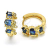 Oro Laminado Huggie Hoop, Gold Filled Style Elephant Design, with Sapphire Blue and White Cubic Zirconia, Polished, Golden Finish, 02.210.0160.1.15