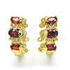 Oro Laminado Huggie Hoop, Gold Filled Style Elephant Design, with Garnet and White Cubic Zirconia, Polished, Golden Finish, 02.210.0160.2.15