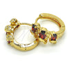 Oro Laminado Huggie Hoop, Gold Filled Style Elephant Design, with Garnet and White Cubic Zirconia, Polished, Golden Finish, 02.210.0160.2.15