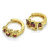 Oro Laminado Huggie Hoop, Gold Filled Style Elephant Design, with Garnet and White Cubic Zirconia, Polished, Golden Finish, 02.210.0160.2.15