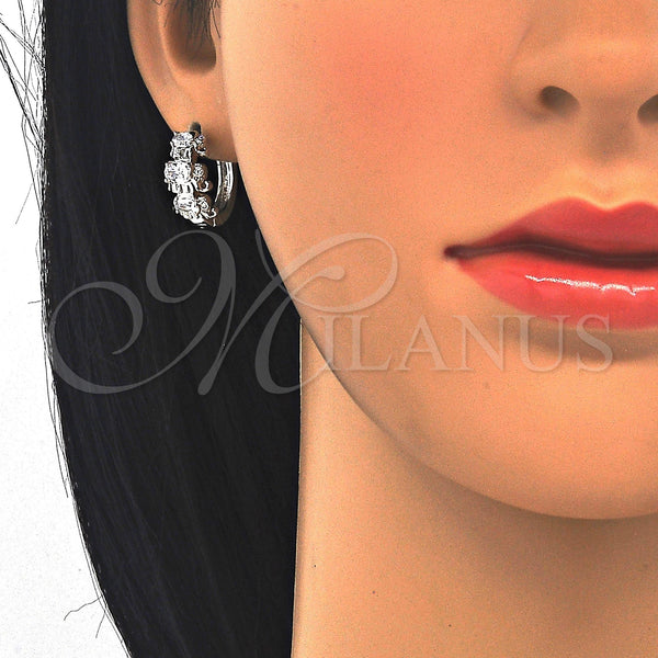 White Gold Filled Hoop Earrings — Huggie Hoop Elephant Design with White Cubic Zirconia — alternate product view — SKU 122640 | Oro Laminado Blanco aretes de aro — Huggie Hoop Elephant diseño with blanco Cubic Zirconia — SKU 122640