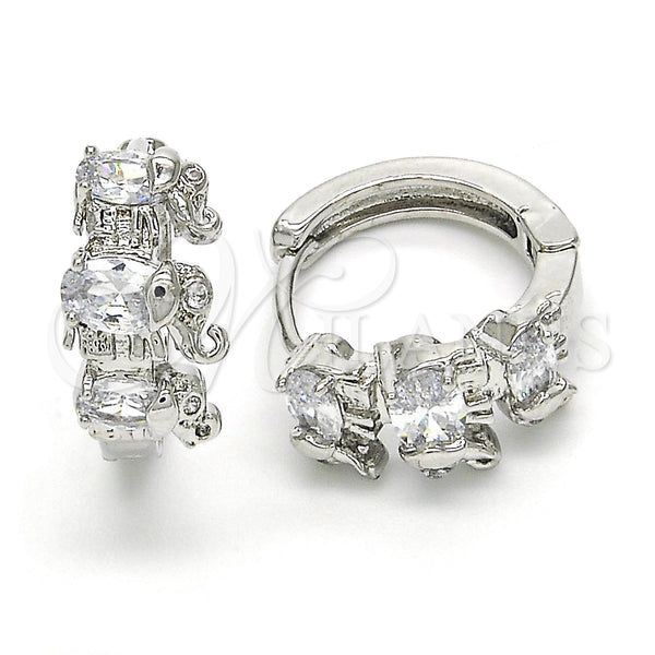 White Gold Filled Hoop Earrings — Huggie Hoop Elephant Design with White Cubic Zirconia — main product view — SKU 122640 | Oro Laminado Blanco aretes de aro — Huggie Hoop Elephant diseño with blanco Cubic Zirconia — SKU 122640
