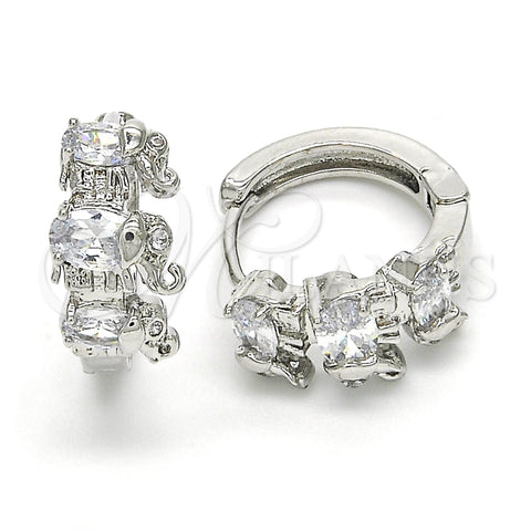 Rhodium Plated Huggie Hoop, Elephant Design, with White Cubic Zirconia, Polished, Rhodium Finish, 02.210.0160.4.15