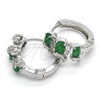 Rhodium Gold Filled Huggie Hoop, Elephant Design, with Green and White Cubic Zirconia, Polished, Rhodium Finish, 02.210.0160.5.15