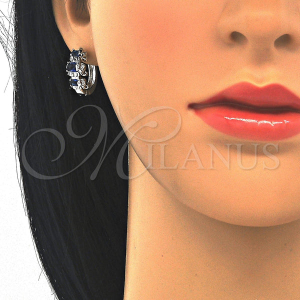 White Gold Filled Hoop Earrings — Huggie Hoop Elephant Design with Sapphire Blue and — alternate product view — SKU 122642 | Oro Laminado Blanco aretes de aro — Huggie Hoop Elephant diseño with Sapphire Blue and — SKU 122642