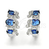 Rhodium Gold Filled Huggie Hoop, Elephant Design, with Sapphire Blue and White Cubic Zirconia, Polished, Rhodium Finish, 02.210.0160.6.15
