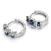 Rhodium Gold Filled Huggie Hoop, Elephant Design, with Sapphire Blue and White Cubic Zirconia, Polished, Rhodium Finish, 02.210.0160.6.15