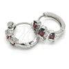Rhodium Gold Filled Huggie Hoop, Elephant Design, with Garnet and White Cubic Zirconia, Polished, Rhodium Finish, 02.210.0160.7.15