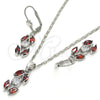 Rhodium Gold Filled Earring and Pendant Adult Set, with Garnet and White Cubic Zirconia, Polished, Rhodium Finish, 10.210.0067.6
