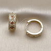 Oro Laminado Huggie Hoop, Gold Filled Style with Garnet and White Cubic Zirconia, Polished, Golden Finish, 02.210.0056.4.15